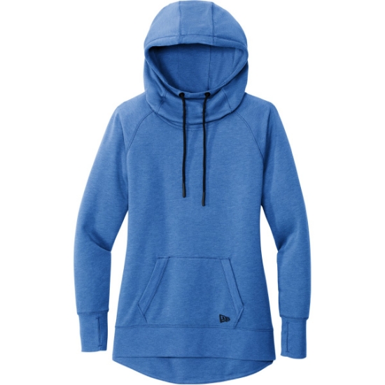 Custom New Era Womens Tri-Blend Fleece Pullover Hoodie. Royal Blue Heather