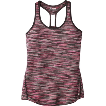 Custom OGIO Womens Verge Racerback Tank. Fierce Coral Red Space Dye