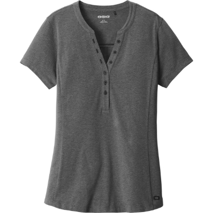 Custom OGIO Womens Tread Henley. Blacktop Heather