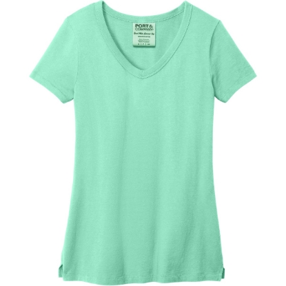 Custom Port & Co Womens Beach Wash Garment-Dyed V-Neck Tee Jadeite Green