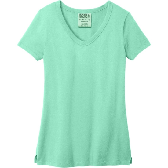 Custom Port & Co Womens Beach Wash Garment-Dyed V-Neck Tee Jadeite Green