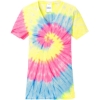 Custom Port & Co Womens Tie-Dye V-Neck Tee. Neon Rainbow