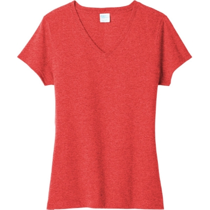 Custom Port & Co Womens Tri-Blend V-Neck Tee. Bright Red Heather