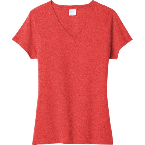 Custom Port & Co Womens Tri-Blend V-Neck Tee. Bright Red Heather