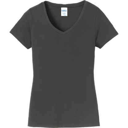 Custom Port & Co Womens Fan Favorite V-Neck Tee. Charcoal