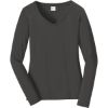 Custom Port & Co Womens Long Sleeve Fan Favorite V-Neck Tee. Charcoal Gray