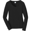 Custom Port & Co Womens Long Sleeve Fan Favorite V-Neck Tee. Jet Black