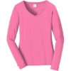 Custom Port & Co Womens Long Sleeve Fan Favorite V-Neck Tee. New Pink