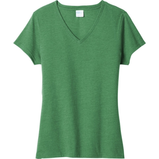 Custom Port & Co Womens Fan Favorite Blend V-Neck Tee. Athletic Kelly Green Heather