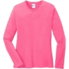 Custom Port & Co Womens Long Sleeve Core Cotton Tee. Neon Pink