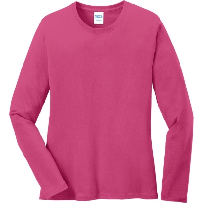 Custom Port & Co Womens Long Sleeve Core Cotton Tee. Sangria Pink