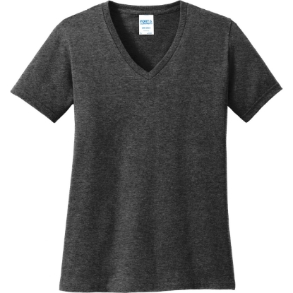 Custom Port & Co Womens Core Cotton V-Neck Tee. Dark Hthr Grey