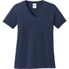 Custom Port & Co Womens Core Cotton V-Neck Tee. Navy Blue