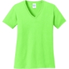 Custom Port & Co Womens Core Cotton V-Neck Tee. Neon Green
