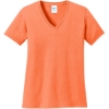 Custom Port & Co Womens Core Cotton V-Neck Tee. Neon Orange