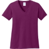 Custom Port & Co Womens Core Cotton V-Neck Tee. Raspberry Pink
