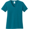 Custom Port & Co Womens Core Cotton V-Neck Tee. Teal Blue