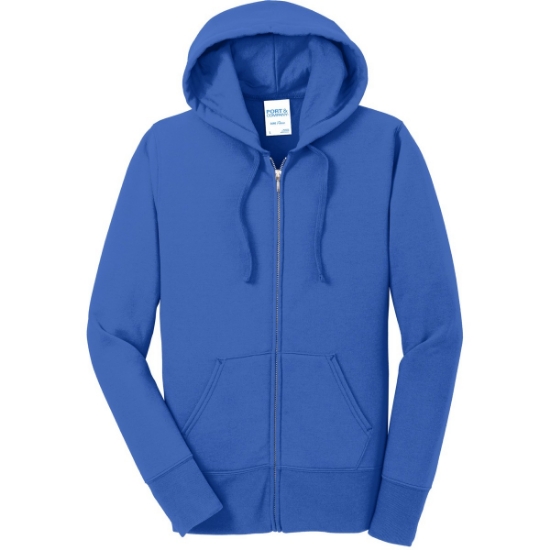 Custom Port & Co Womens Core Fleece Full-Zip Hooded Sweatshirt. Royal Blue