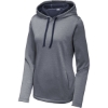 Custom Sport-Tek Womens PosiCharge Sport-Wick Heather Fleece Hooded Pullover. True Navy Blue Heather