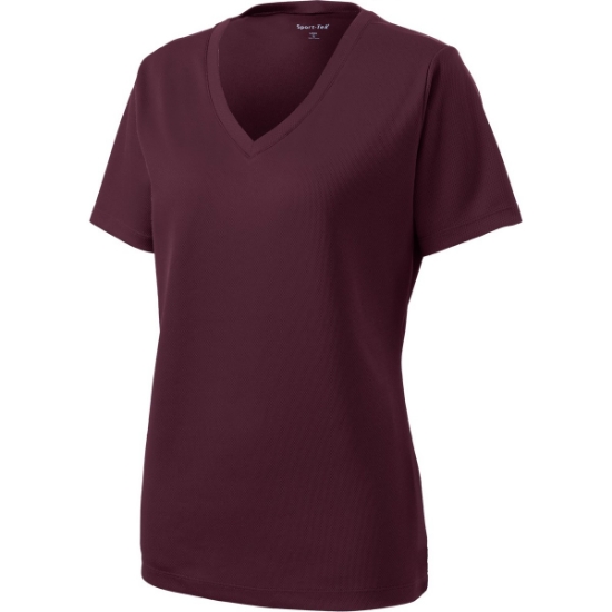 Custom Sport-Tek Womens PosiCharge RacerMesh V-Neck Tee. Maroon