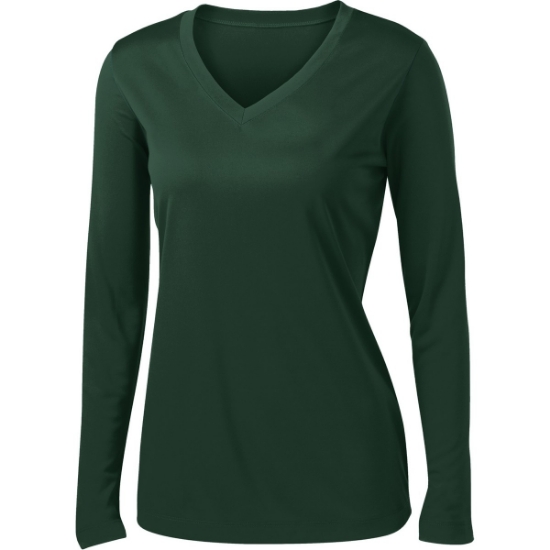 Custom Sport-Tek Womens Long Sleeve PosiCharge Competitor V-Neck Tee. Forest Green