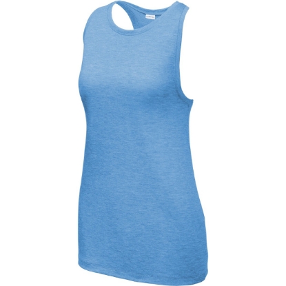 Custom Sport-Tek Womens PosiCharge Tri-Blend Wicking Tank. Pond Blue Heather