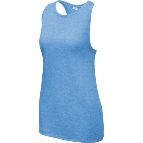 Custom Sport-Tek Womens PosiCharge Tri-Blend Wicking Tank. Pond Blue Heather