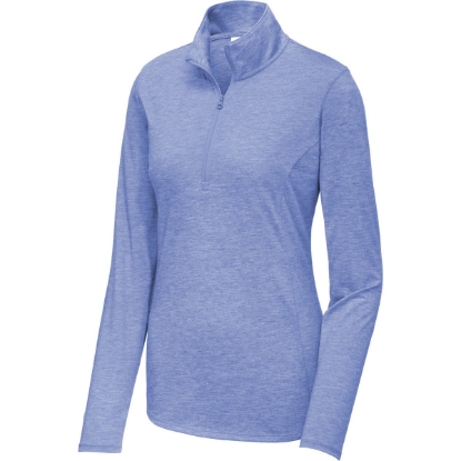 Custom Sport-Tek Womens PosiCharge Tri-Blend Wicking 1/4-Zip Pullover. True Royal Blue Heather