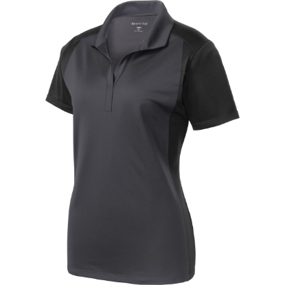 Custom Sport-Tek Womens Colorblock Micropique Sport-Wick Polo. Iron Gray/Black