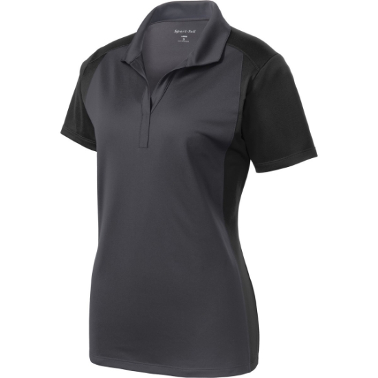 Custom Sport-Tek Womens Colorblock Micropique Sport-Wick Polo. Iron Gray/Black