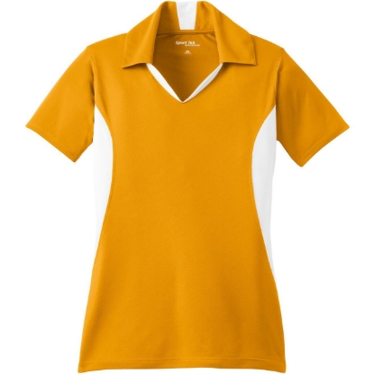 Custom Sport-Tek Womens Side Blocked Micropique Sport-Wick Polo. Gold/White