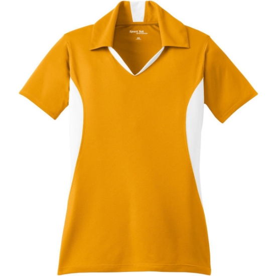 Custom Sport-Tek Womens Side Blocked Micropique Sport-Wick Polo. Gold/White