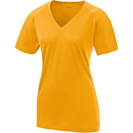 Custom Sport-Tek Womens Ultimate Performance V-Neck. Gold