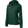 Custom Sport-Tek Womens Colorblock Hooded Raglan Jacket. Forest Green/White