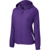 Custom Sport-Tek Womens Colorblock Hooded Raglan Jacket. Purple/White