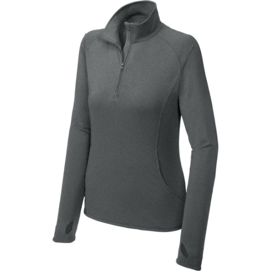 Custom Sport-Tek Womens Sport-Wick Stretch 1/4-Zip Pullover. Charcoal Gray Heather
