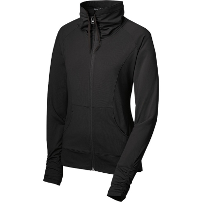 Custom Sport-Tek Womens Sport-Wick Stretch Full-Zip Jacket. Black