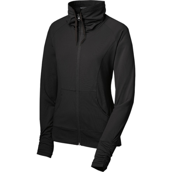 Custom Sport-Tek Womens Sport-Wick Stretch Full-Zip Jacket. Black