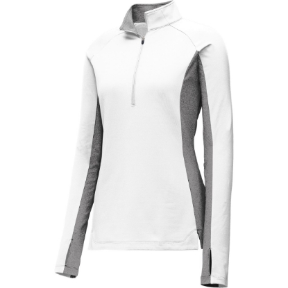 Custom Sport-Tek Womens Sport-Wick Stretch Contrast 1/4-Zip Pullover. White/Charcoal Gray Heather