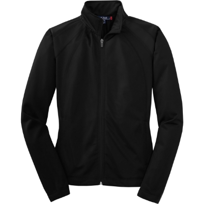 Custom Sport-Tek Womens Tricot Track Jacket. Black/Black