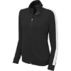 Custom Sport-Tek Womens Tricot Sleeve Stripe Track Jacket. Black/White