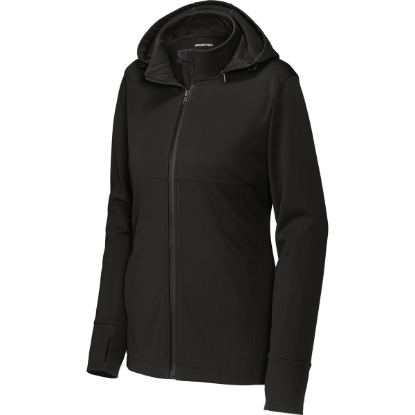 Custom Sport-Tek Womens Hooded Soft Shell Jacket Deep Black