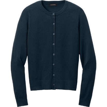 Custom Port Authority Womens Easy Care Crewneck Cardigan Sweater River Blue Navy
