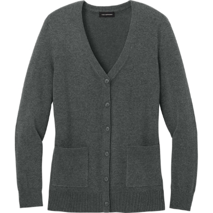 Custom Port Authority Womens Easy Care Button-Up Cardigan Sweater Charcoal Heather Gray