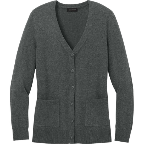 Custom Port Authority Womens Easy Care Button-Up Cardigan Sweater Charcoal Heather Gray