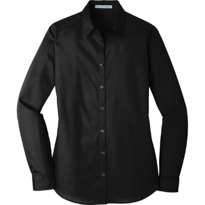 Custom Port Authority Womens Long Sleeve Carefree Poplin Shirt. Deep Black