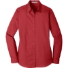 Custom Port Authority Womens Long Sleeve Carefree Poplin Shirt. Rich Red