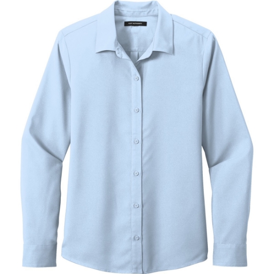 Custom Port Authority Womens Long Sleeve Performance Staff Shirt Cloud Blue
