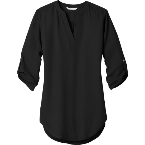 Custom Port Authority Womens 3/4-Sleeve Tunic Blouse. Black