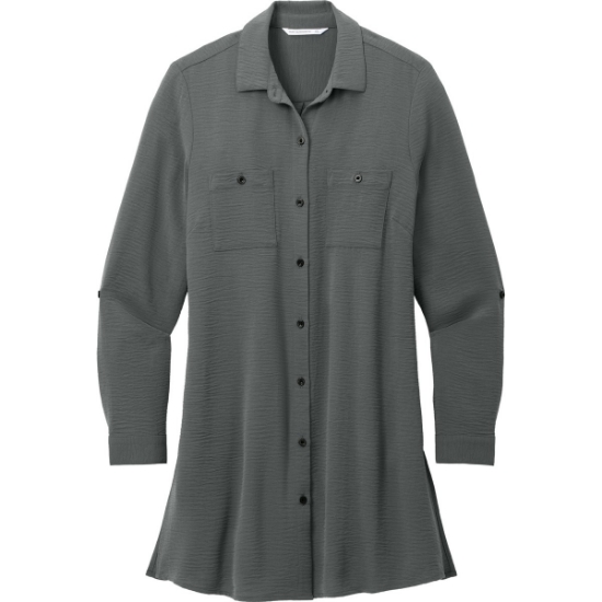 Custom Port Authority Womens Textured Crepe Long Tunic Graphite Gray
